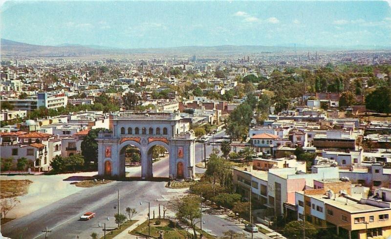 Guadalajara Jal. Mexico~Panoramic View~Los Arcos~Stores~Shops~1972 Postcard 