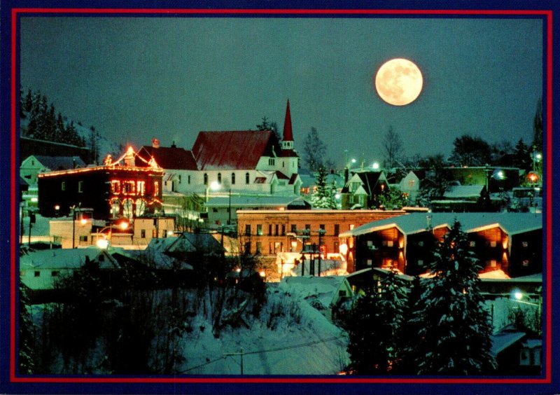 Canada British Columbia Rossland At Night With Full Moon