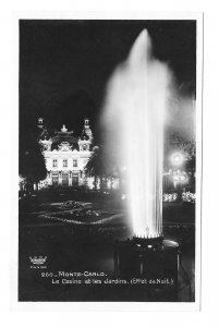 RPPC Monaco Monte Carlo Casino Jardins Night Garden Fountain Munier Postcard