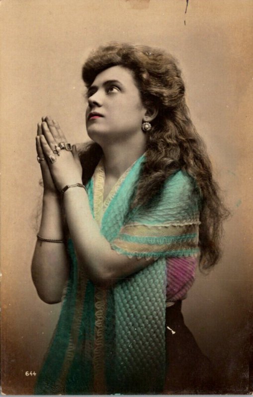 Beautiful Lady Praying Real Photo