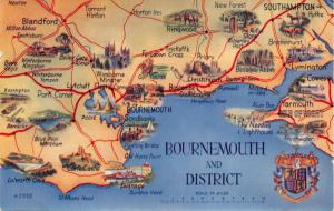 BORNEMOUTH AND DISTRICT UK MAP POSTCARD