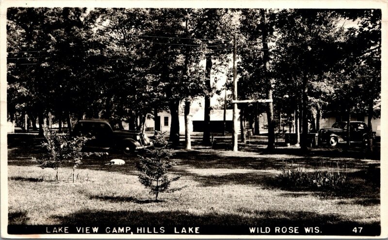 Real Photo Postcard Lake View Camp at Hills Lake in Wild Rose, Wisconsin~131271