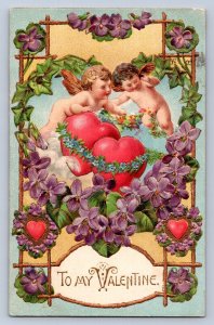 J93/ Valentine's Day Love Holiday Postcard c1910 Cupid Hearts 381