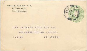 Entier Postal Stationery Postal Britain Great Britain to St Louis USA 1 / 2d ...