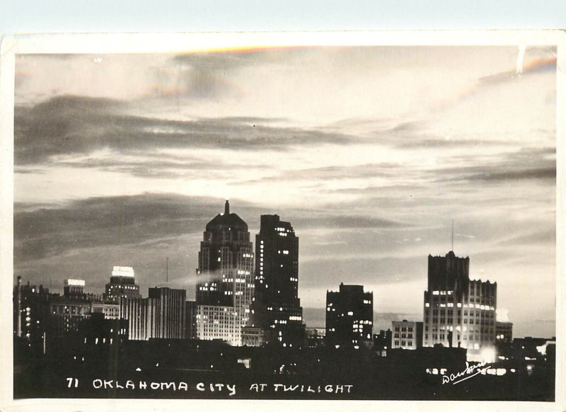 RPPC Postcard Oklahoma City at Twilight Dawson 71 MacArthur Photo Service