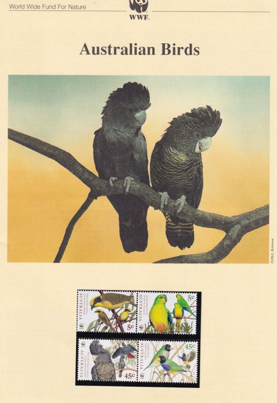 Australian Birds WWF Stamps and Set Of 4 First Day Cover Bundle