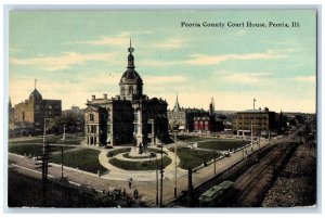 Peoria Illinois IL Postcard Aerial View Of Peoria County Court House c1910s Cars