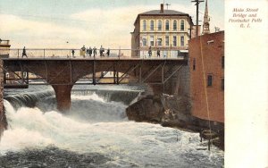 Pawtucket Falls, RI Rhode Island  MEN On MAIN STREET BRIDGE  ca1900's Postcard