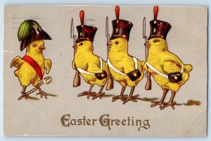 Easter Greeting Anthropomorphic Chicks Military Uniform Winsch Back Postcard