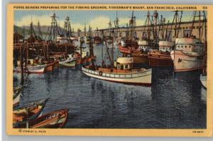 Linen Postcard~Fishing Boats..Wharf-San Francisco,CA