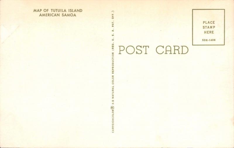 AMERICAN  SAMOA TUTUILA ISLAND MAP POSTCARD c1900s