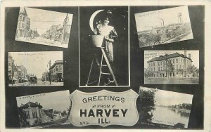 Postcard RPPC Illinois Harvey multi Woman moon Cook Huckins 23-5503