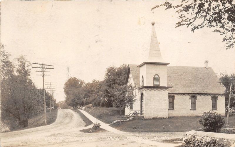 New London Minnesota~English Presbyterian Church & Street Scene~c1910 RPPC