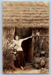 Xochimilco Mexico Postcard Woman in Front of House c1910 Posted RPPC Photo
