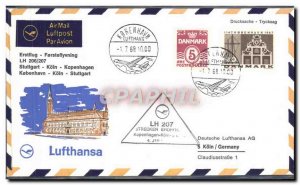 Letter Denmark Stuttgart Koln Kopenhagen July 1, 1968 Lufthansa