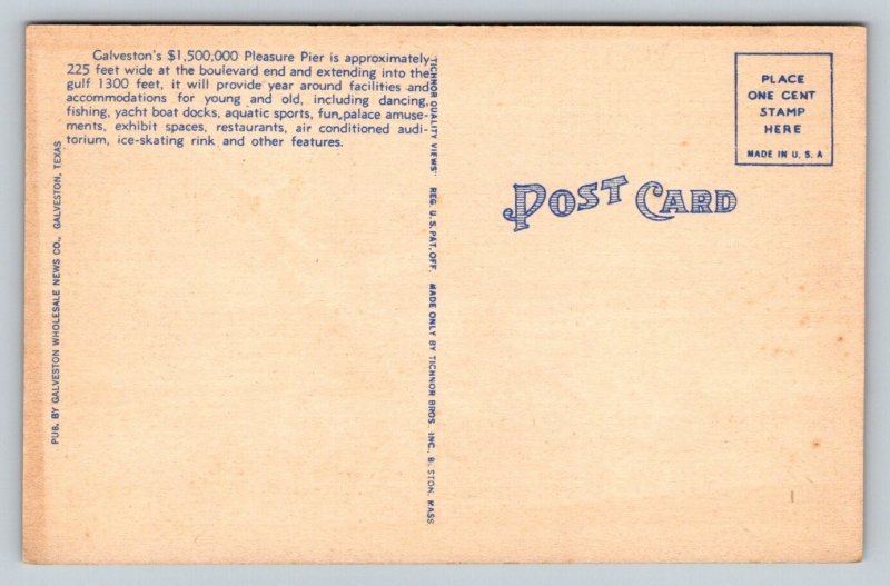 Pleasure Pier   Galveston  Texas  Postcard