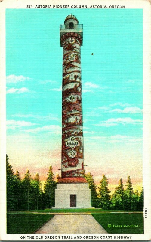 Vtg Tarjeta Postal Astoria Oregon O Pionero Columna Encendido Viejo Senda Unp