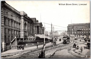 Liverpool England, William Brown Street Trolley Town British Antique Postcard