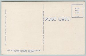 Florida Beaches~Sun & Surf Bathing~Vintage Postcard