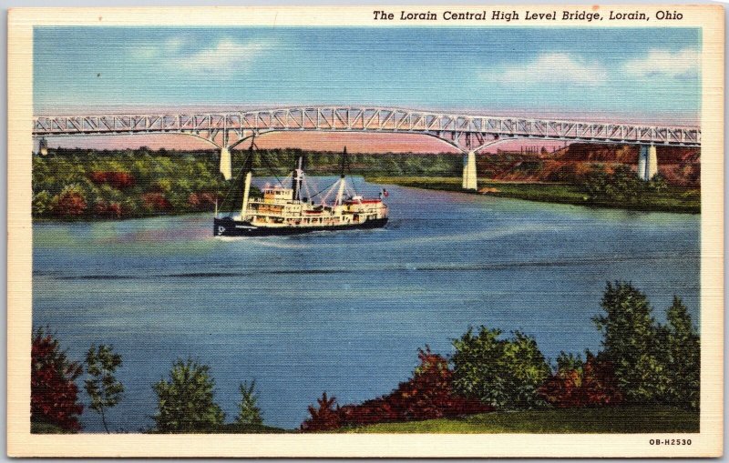Lorain Ohio, Central High Level Bridge, Ship, Transportation, Vintage Postcard