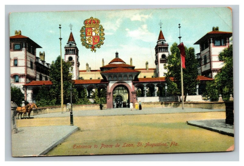 Vintage 1910's Postcard City Seal Entrance Ponce de Leon St. Augustine Florida