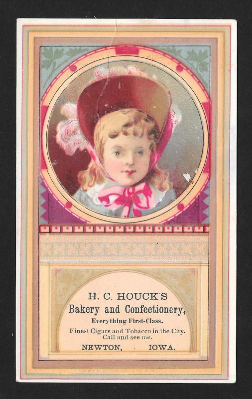 VICTORIAN TRADE CARD Houck's Bakery Girl in Bonnet