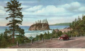 Vintage Postcard 1925 Abbey Island seen from Olympic Loop Highway Pacific Ocean