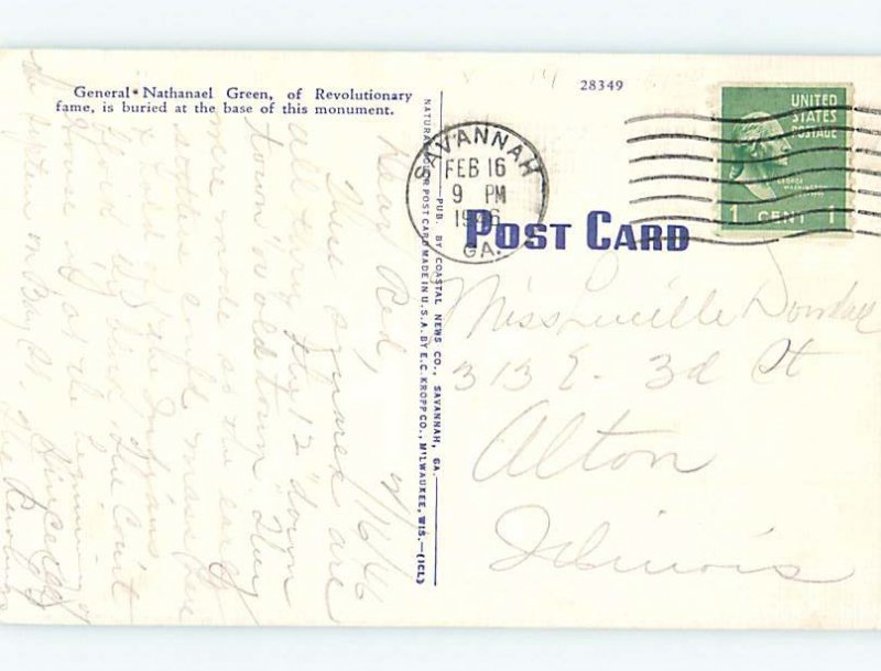 Linen MONUMENT SCENE Savannah Georgia GA AE7589