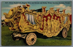 Postcard Sarasota FL c1947 Circus Bandwagon Ringling Bros Barnum & Bailey