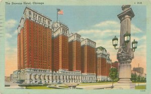 Chicago Illinois Stevens Hotel 1952 Linen Postcard Used