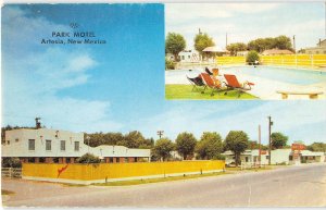 Artesia, New Mexico PARK MOTEL Roadside Swimming Pool 1950s Vintage Postcard
