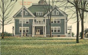 C-1905 Foxboro Massachusetts High School undivided Phelps Drug postcard 1928