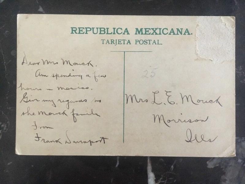 Mexico Picture Postcard Cover Mexican Flag To Morrison Il Usa