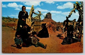 Native Americana~Rug Weaving & Family Monument Valley AZ~Vintage Postcard