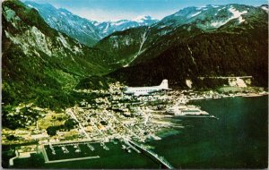 Clipper over Juneau AK Alaska Airplane Mt Juneau Mt Robert 1970s Postcard H34