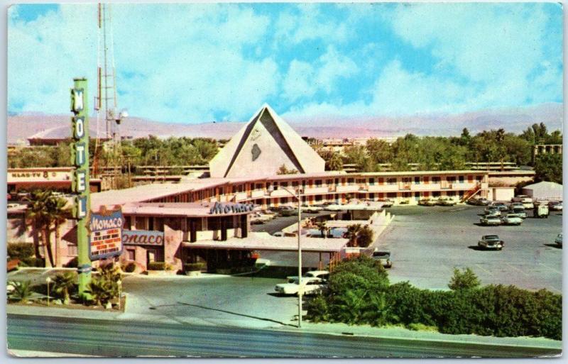 Las Vegas Nevada Postcard The Monaco Motel Desert Inn Strip 1960s Chrome Unused Hippostcard