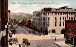 Postcard CA San Bernardino Third Street Looking East Drug Cigar Stores ~1910 S83