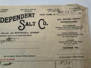 1920s Independent SALT COMPANY Red Cross Table Salt NEW YORK Bill Letterhead