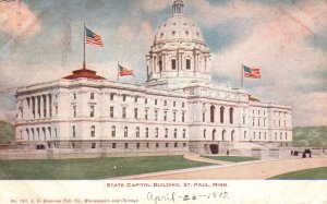 Postcard 1907 State Capitol Building St. Paul Minnesota Structure US Flags MN