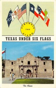 TEXAS UNDER SIX FLAGS The Alamo, San Antonio, TX c1950s Vintage Postcard