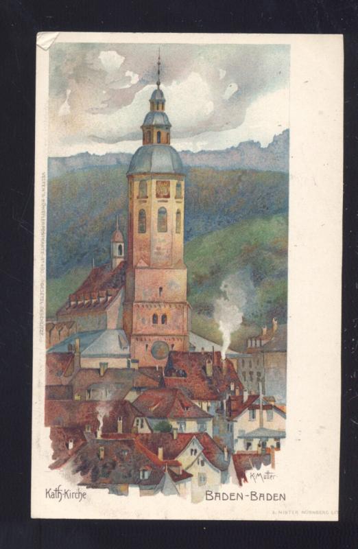 BADEN BADEN GERMANY KATH KIRCHE ANTIQUE VINTAGE POSTCARD