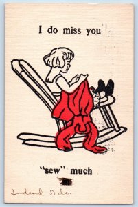 Excelsior MN Postcard Little Girl Sewing Rocking Chair I Do Miss You 1907 Posted