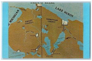 c1950's The Inland Waterway Labeled Map By Cities & County Unposted Postcard