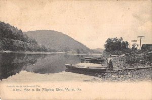 Warren Pennsylvania Allegheny River Girl by Boats Vintage Postcard AA46866