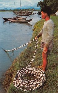Quang Ngai Vietnam Fisherman Pulling in his Nets Vintage Postcard AA69282