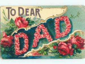 Pre-Linen LANGUAGE OF FLOWERS - DEAR DAD - SPELLED IN ROSE FLOWERS W7053