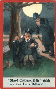 Policeman Cop Drunk Man in Park Comic c1910 Vintage Postcard