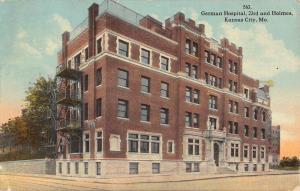 Kansas City Missouri German Hospital Street View Antique Postcard K100980