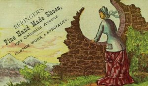 1870's Fine Hand Made Soaps Brick Wall Woman Window Victorian Trade Card P113