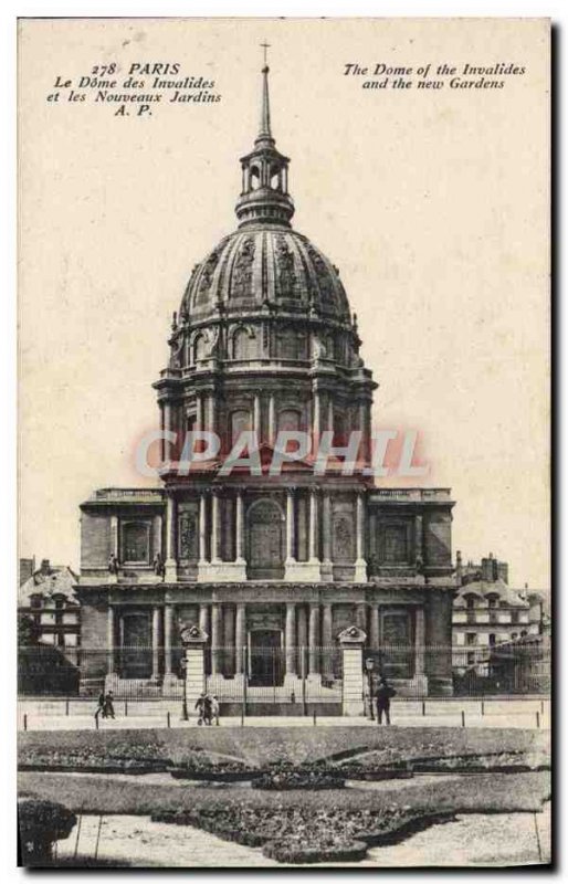 Old Postcard The Paris Invalides Dome and the new gardens